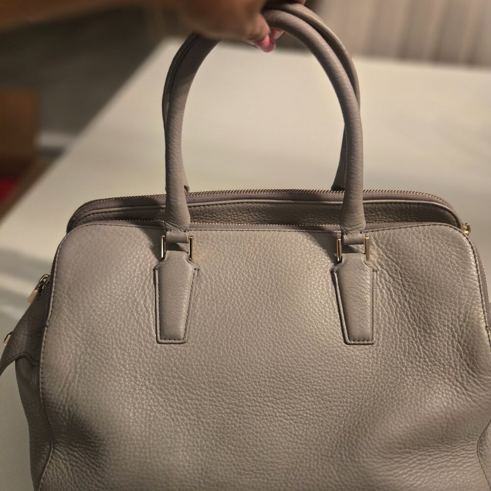 Tory Burch Gray Leather Satchel with Embossed Logo - Picture 3 of 10